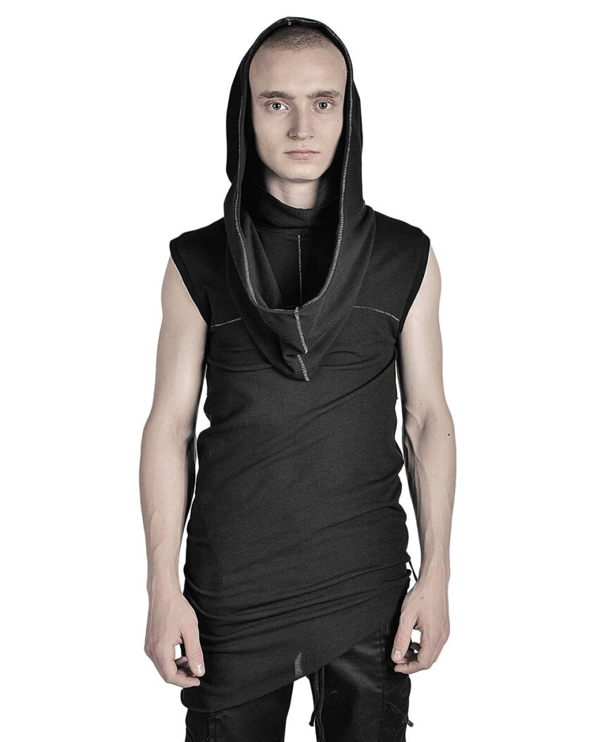 SCAR-STITCHED SLEEVELESS HOODIE