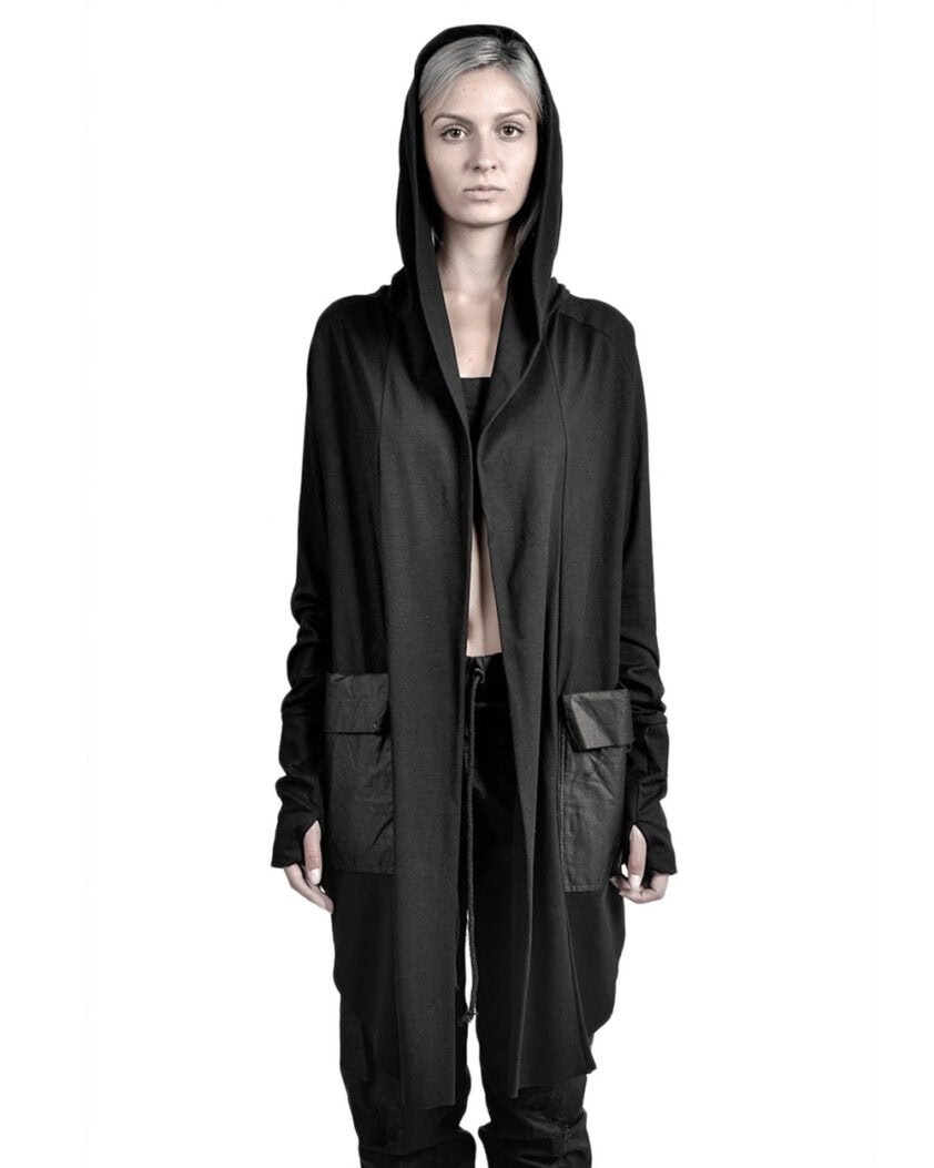 FIBER BOND HOODED JERSEY CARDIGAN