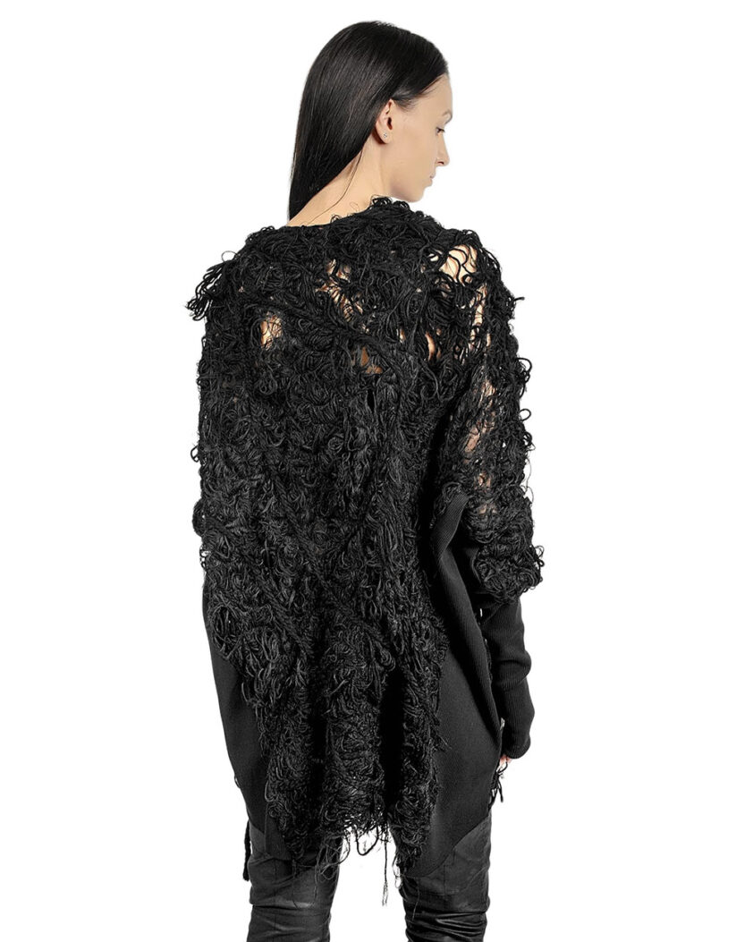 Black Fiber Bond Cuff Cardigan