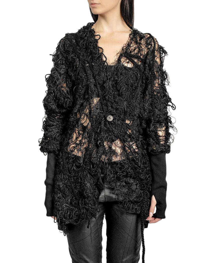 Black Fiber Bond Cuff Cardigan