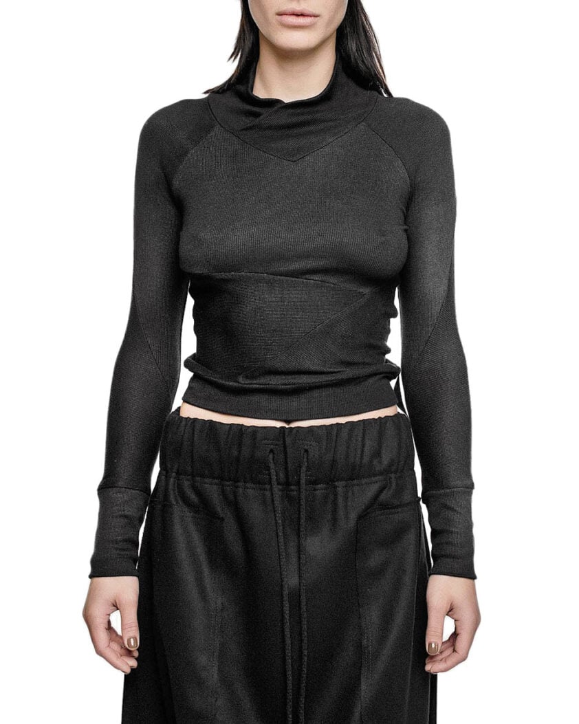 Panel Cut Black Crop Top