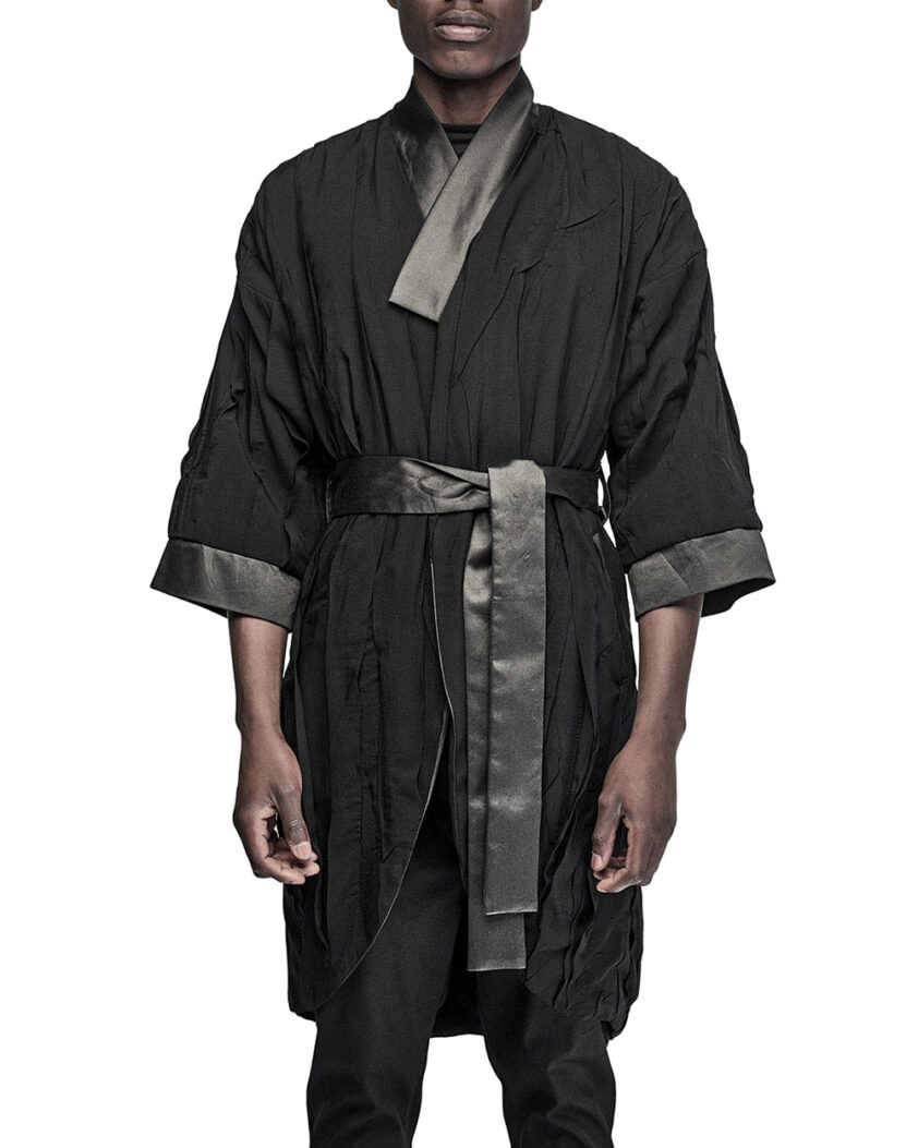 Linear Crushed Technique Long Kimono Coat