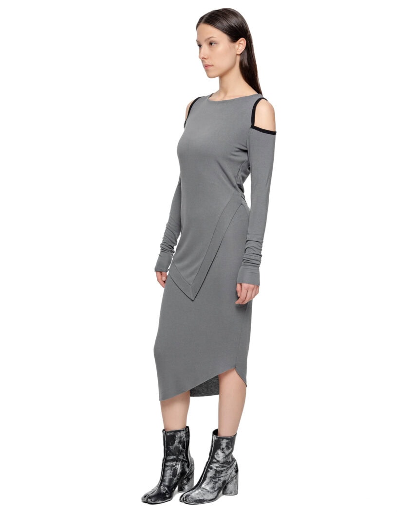 Angular Grey Layered Open Shoulder Dress