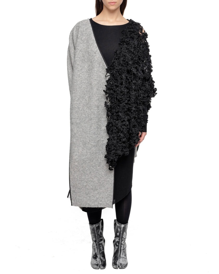 Deconstruct Wool Fiber Bond Contrast Poncho
