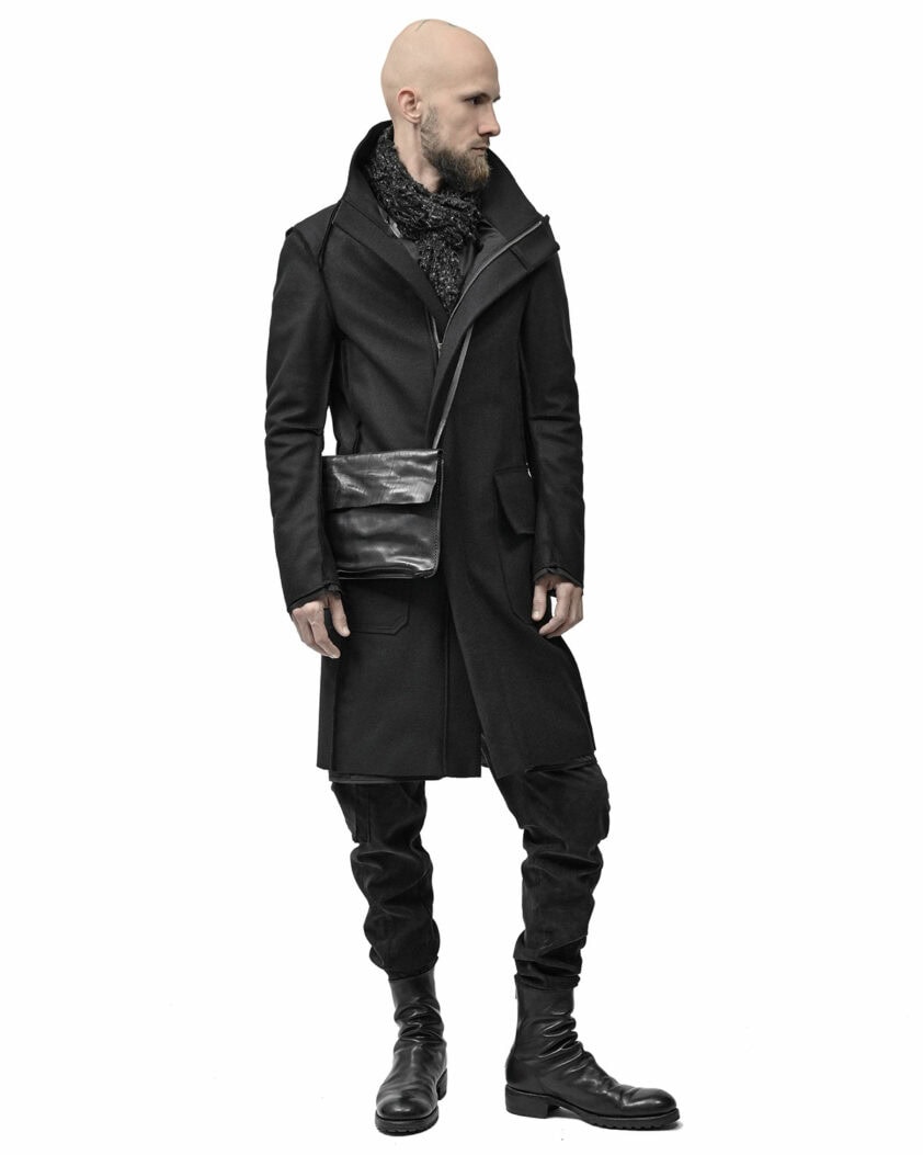 Black Wool Reversed High Neck Coat
