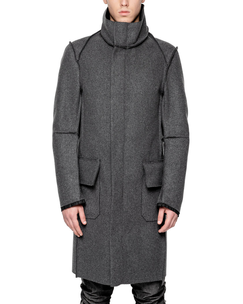 Wool Reversed Raw High Neck Coat