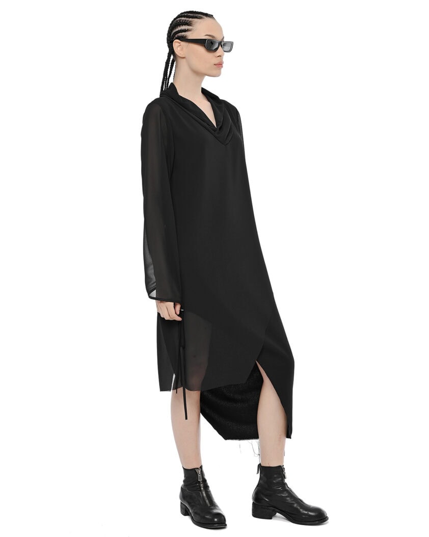 Asymmetric Draped Collar Dress