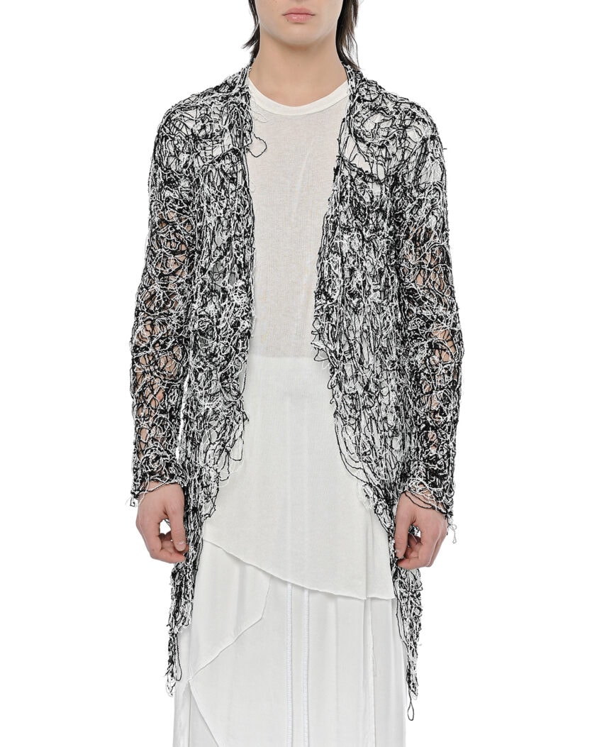 Fiber Contrast Open Cardigan