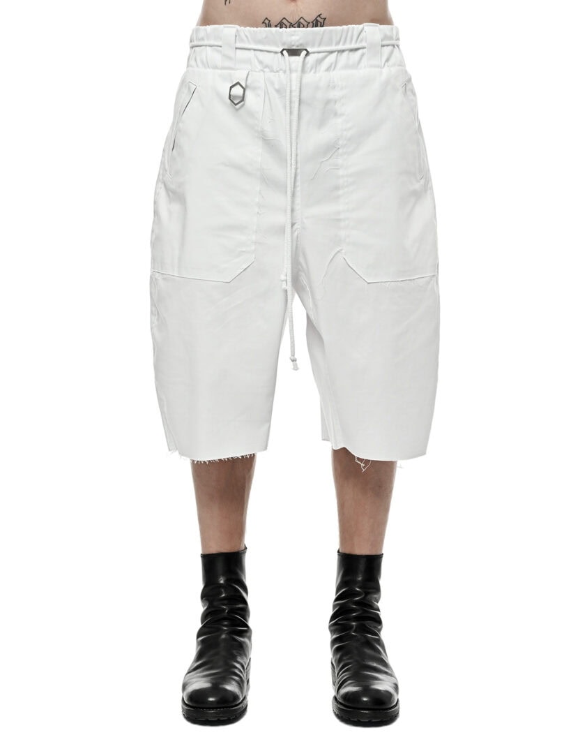 Loose Crop Raw Edge White Shorts