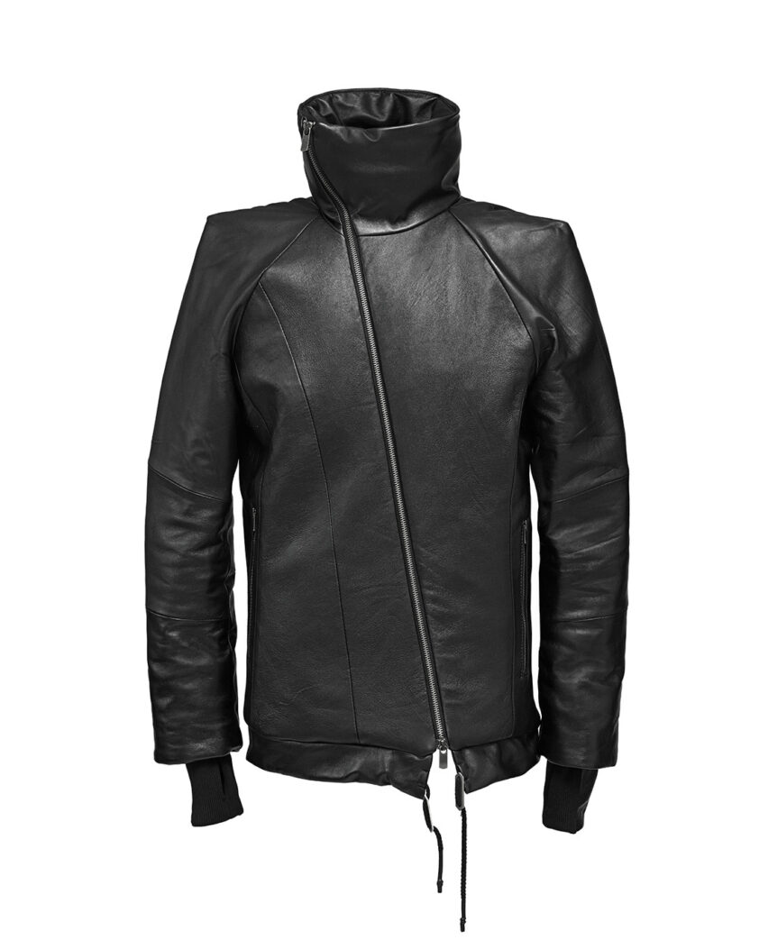 Leather Diagonal Zip Winter Jacket