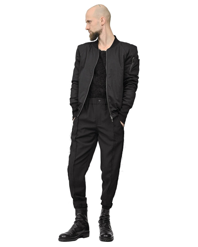 Wool External Edge Black Trousers