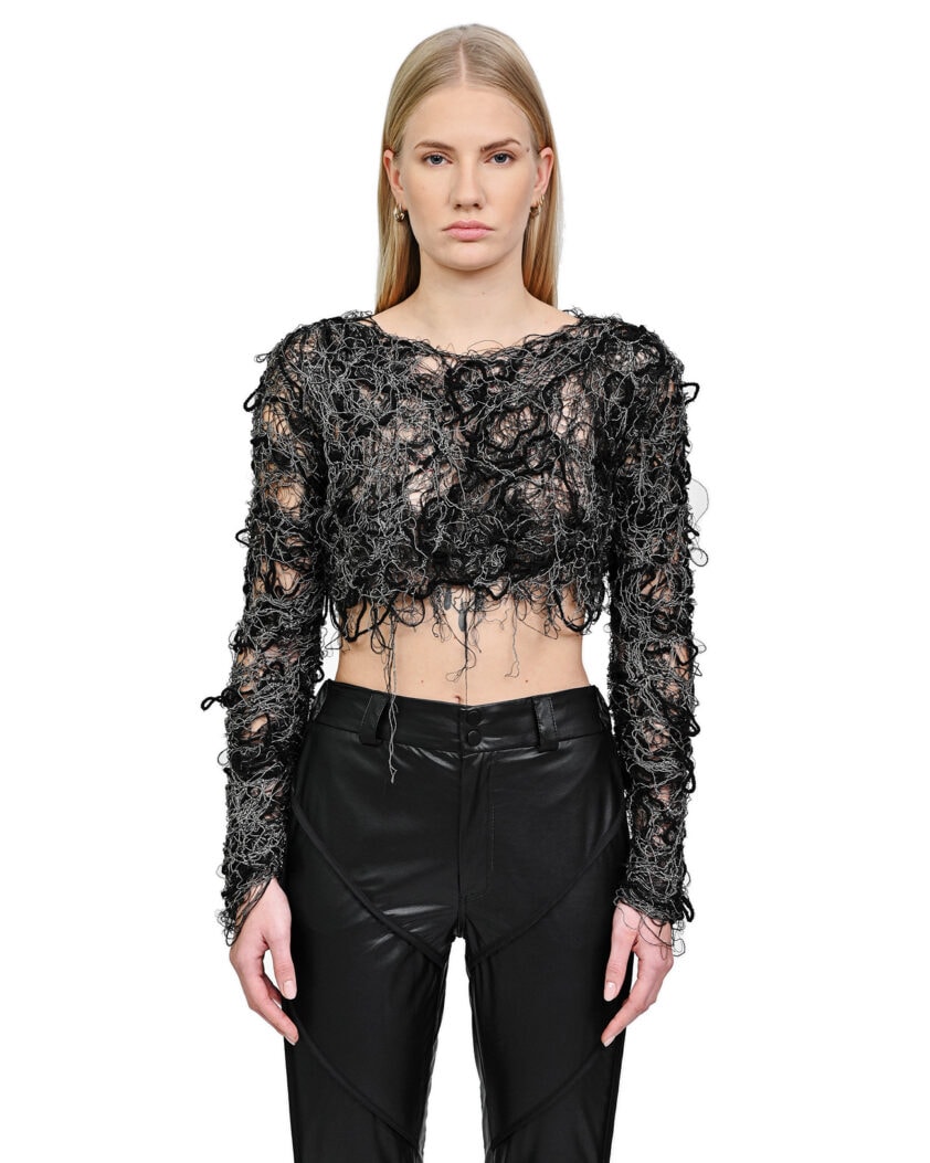 Fiber Bond String Crop Cut Sweater