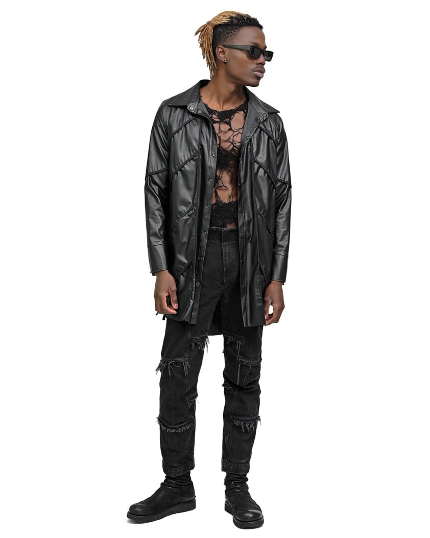 String Denim Wash Curve Trousers