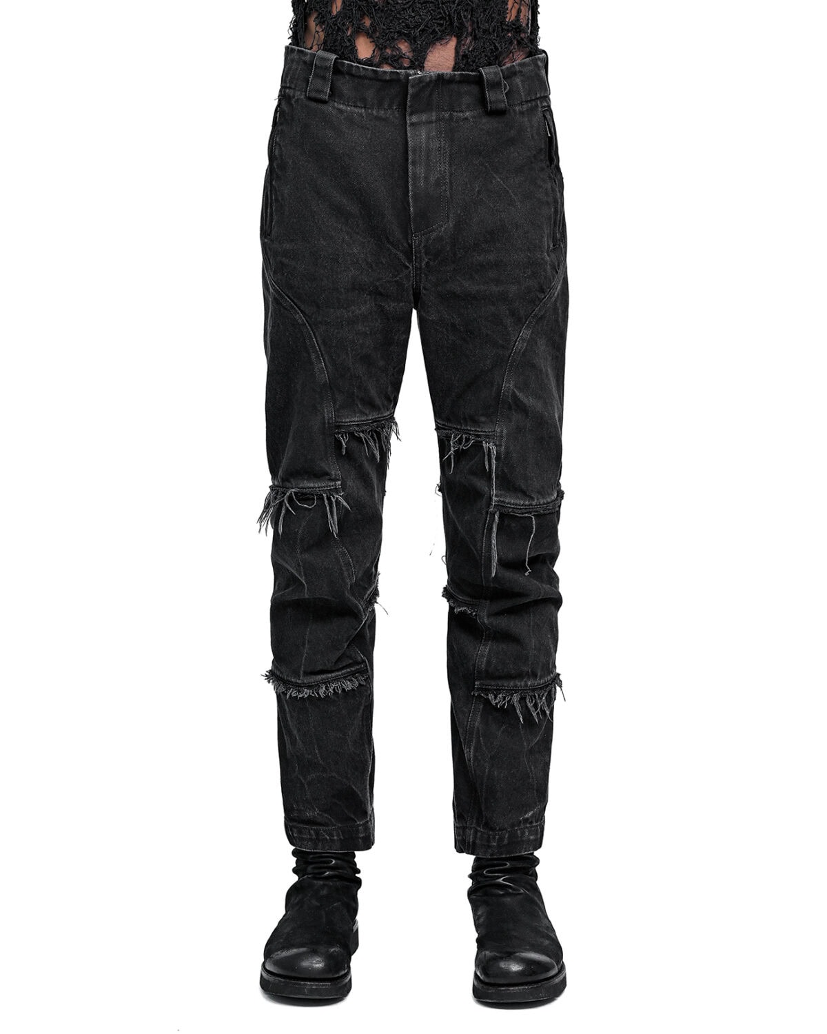 String Denim Wash Curve Trousers
