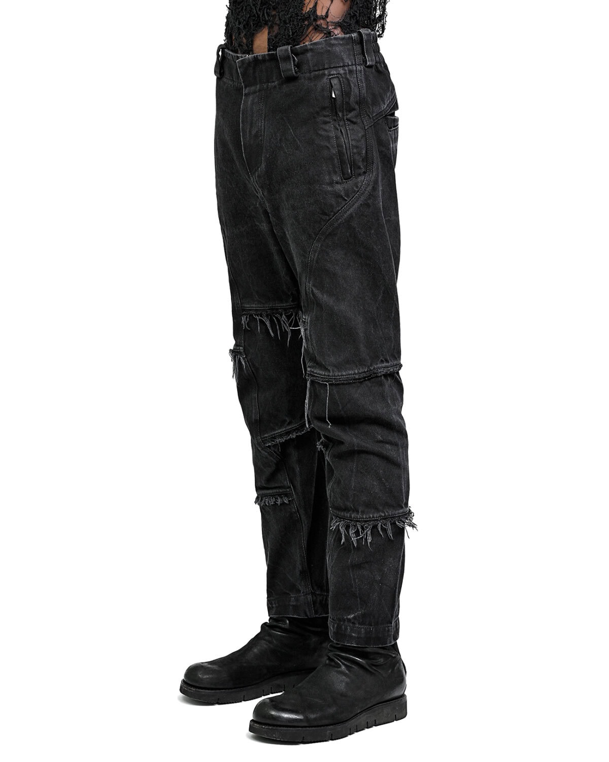 String Denim Wash Curve Trousers