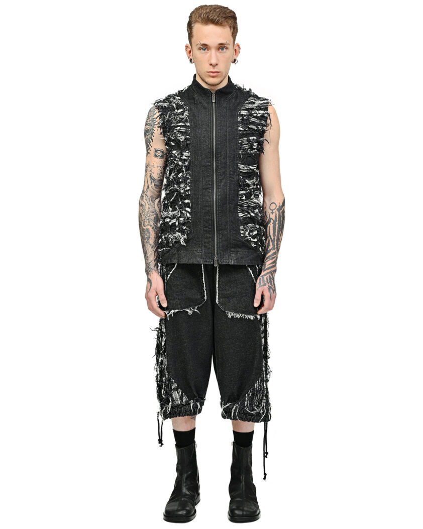 Distressed Linear Cut Crop Shorts