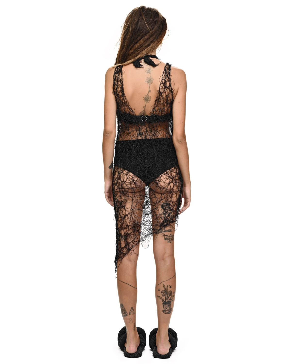 Fiber Web Asymmetry Black Sundress