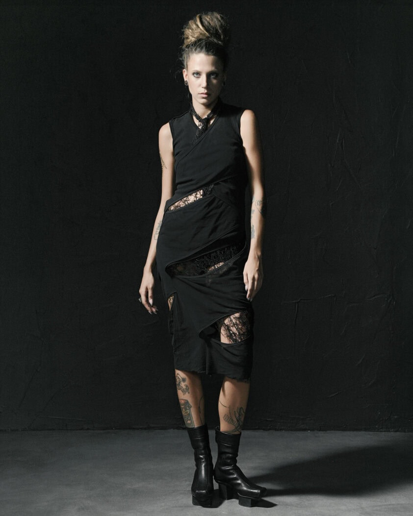 Fiber Web Asymmetry Black Sundress