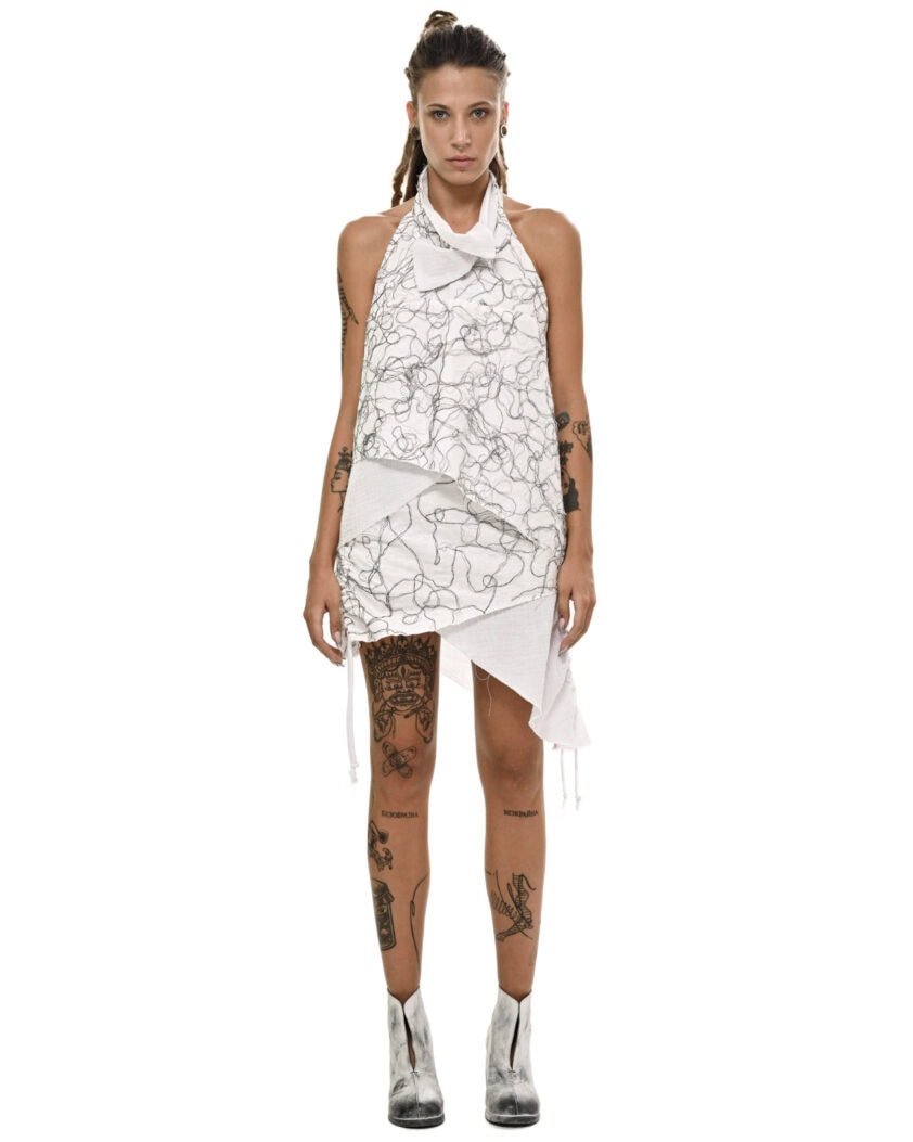 Diffused Layers Collar Open Dress