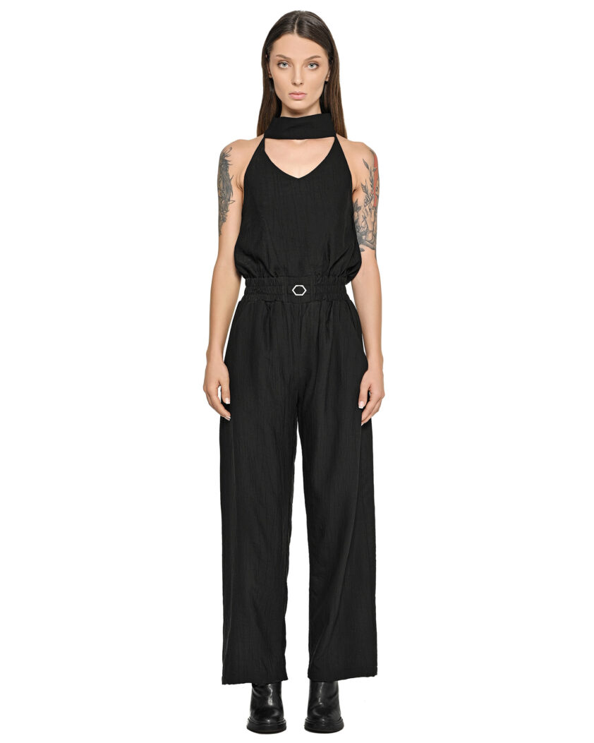Array Bow Collar Black Overall