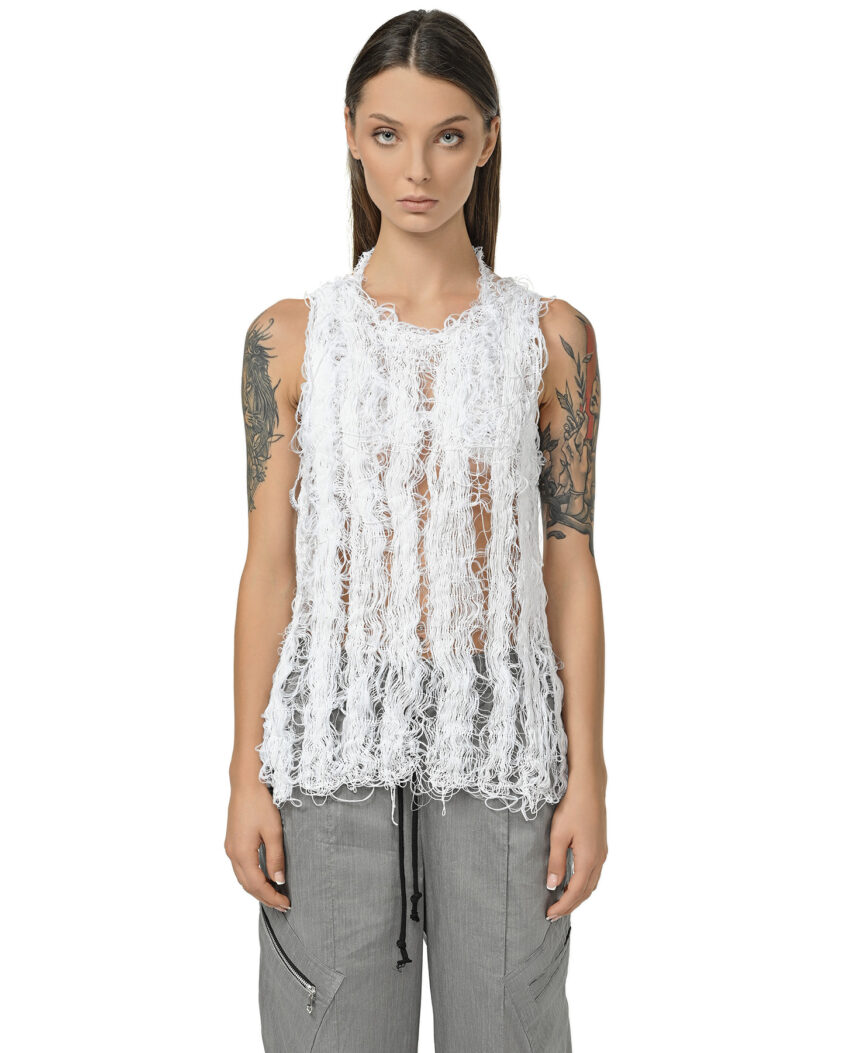 Filamentous White Tank Top